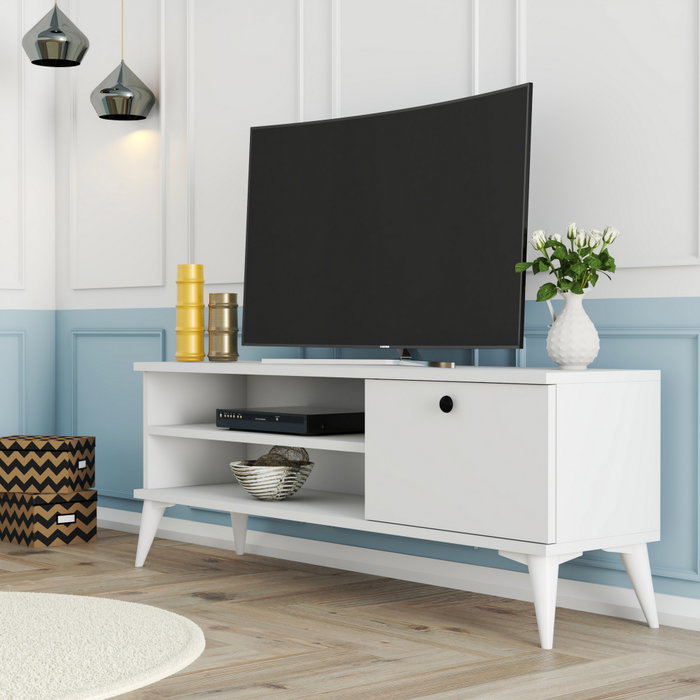 Hanah Home Retro 1564 Soporte TV 120cm Tablero Melamina Blanco Patas 15cm